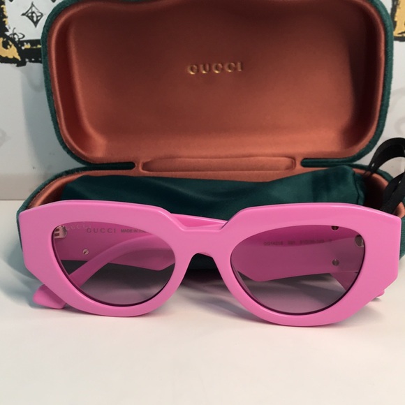 New Authentic ✨ Authentic Gucci GG1421S 004 Sunglasses – Pink Geometric Cat-Eye - Picture 13 of 14